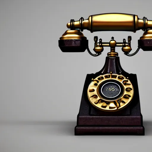 Image similar to steampunk style telephone, concept art, octane render