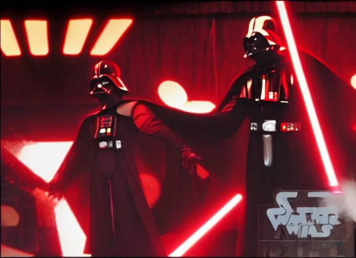 Image similar to of Darth Vader disco dancing exactly like John Travolta on the cover of Saturday Night Fever, 4k