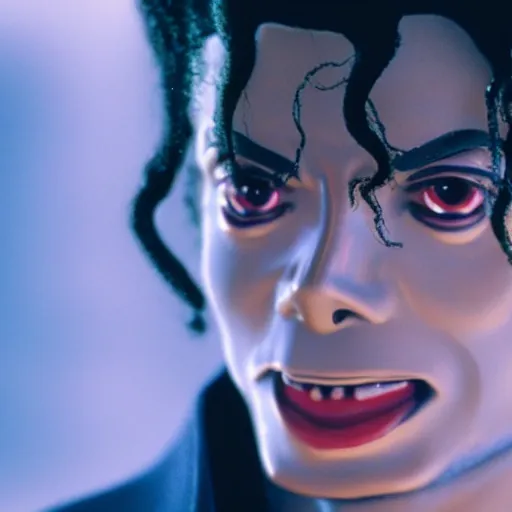 Image similar to a cinematic film still of Michael Jackson starring in an Anime, portrait, 40mm lens, shallow depth of field, close up, split lighting, cinematic