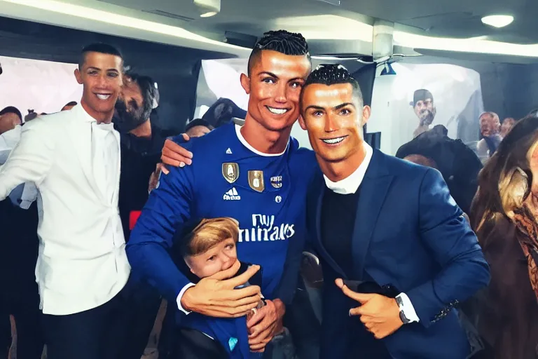 Image similar to ishowspeed hugging cristiano ronaldo