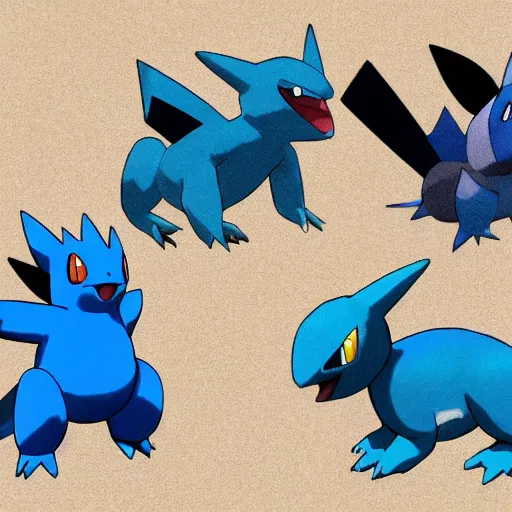 Image similar to a group of blue pokemon, high quality,