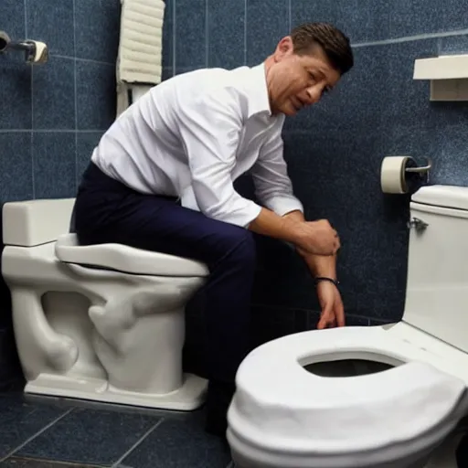 Prompt: Zelensky flushes himself in the toilet