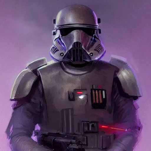 Image similar to concept art of a portrait by greg rutkowski, a soldier of the eternal empire wearing purple and black tactical gear, star wars expanded universe, smooth, sharp focus, artstation hq.