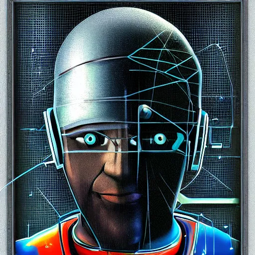 Image similar to a man with a vintage computer monitor for a head award winning cyber punk art, uncanny valley, detailed face, sci - fi book cover, retro futuristic,