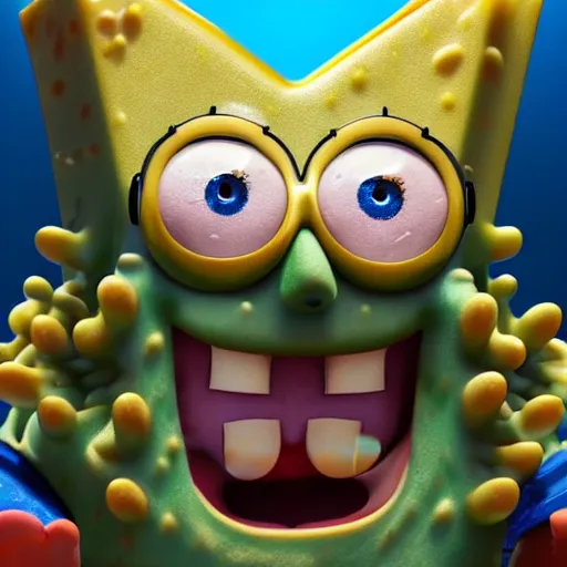 Image similar to perfectly - centered close - up face - portrait of evil spongebob, intricate, elegant, super highly detailed, professional digital painting, artstation, concept art, smooth, sharp focus, no blur, no dof, extreme illustration, unreal engine 5, 8 k, by anne stokes