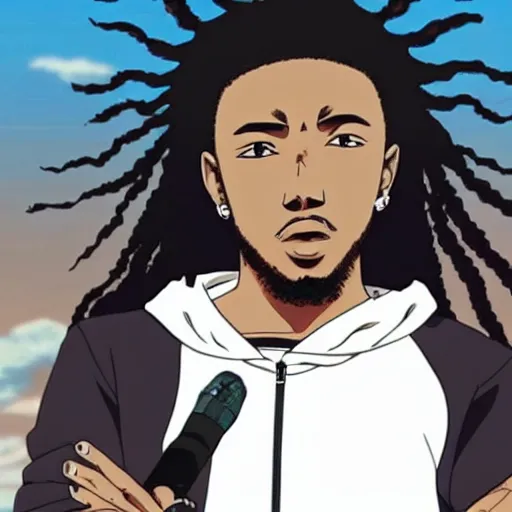 Image similar to anime still of kendrick lamar