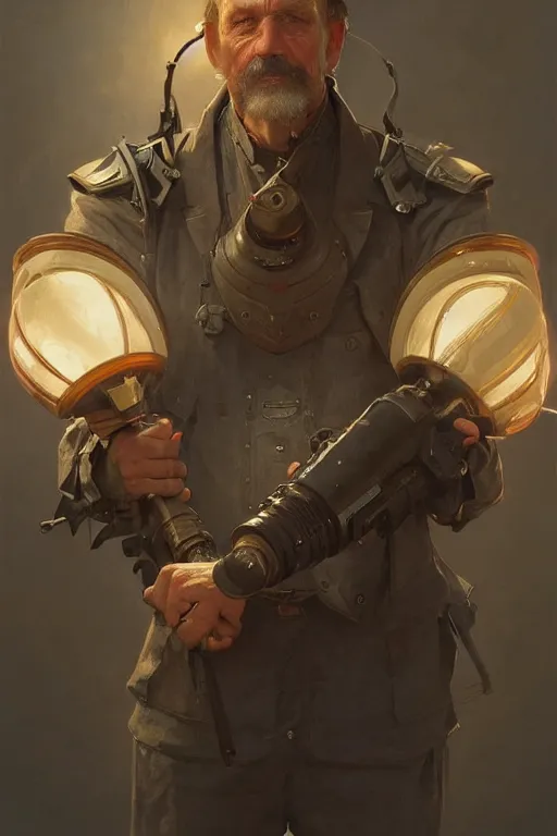 Prompt: a middle aged man as an artillery projectile, realistic painting, symmetrical, highly detailed, digital painting, artstation, concept art, smooth, sharp focus, illustration, cinematic lighting, art by artgerm and greg rutkowski and alphonse mucha