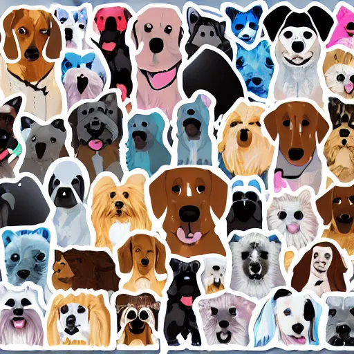 Prompt: A sticker pack of dogs, digital art, vector image, illustrator, 8k resolution