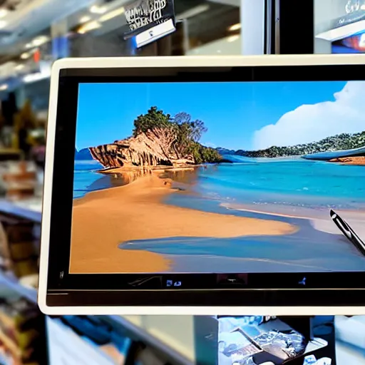 Image similar to a store display of a graphic tablet, ultrarealistic