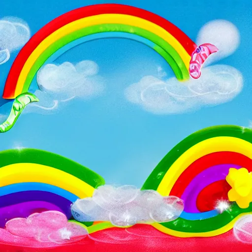 Image similar to sweet happy image for children, good dreams, smiles, candy, rainbows, unicorns