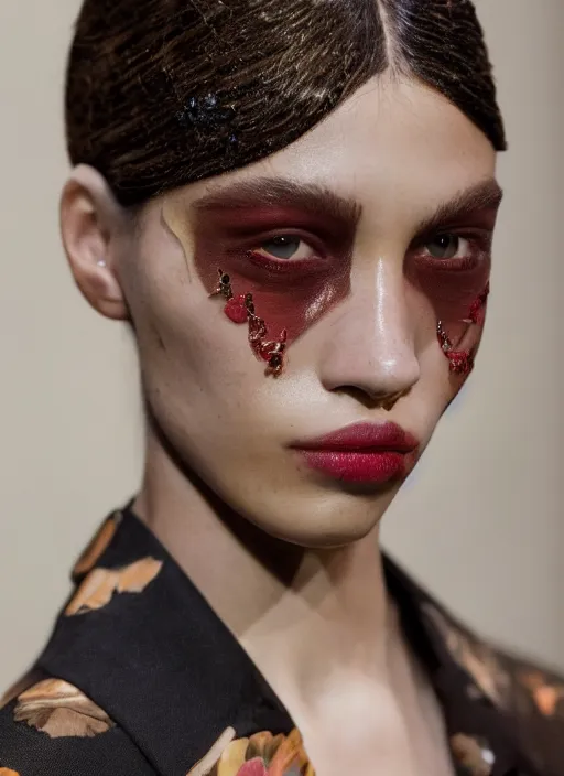 Image similar to A beautiful portrait of Kendra Spears as a model at louis vuitton fashion show Paris Spring/Summer 2018, highly detailed, in the style of cinematic, fashion week backstage, makeup by Pat Mcgrath, shot by Greg rutkowski