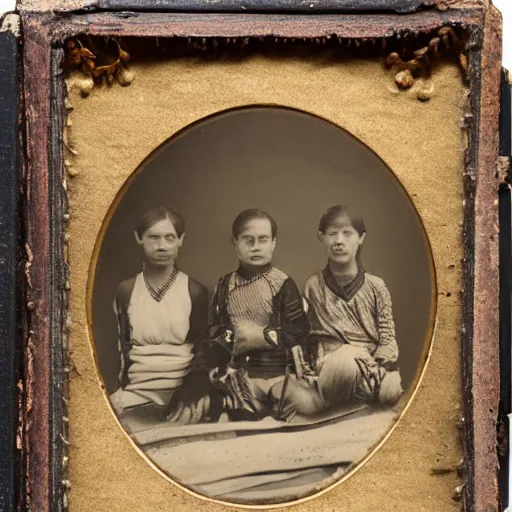 Image similar to Tintype photograph of primitive objects displayed in an ethnographic museum, archive material, anthropology, 1920s studio lighting.