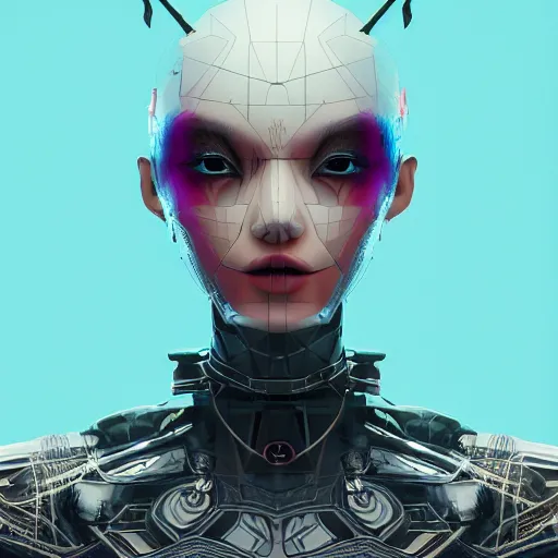 Image similar to alien princess, style of Feng Zhu, Artstation geometric, symmetrical, intricate crown, high fashion, streetwear, cyberpunk, detailed, octane render, cinematic, 8k,