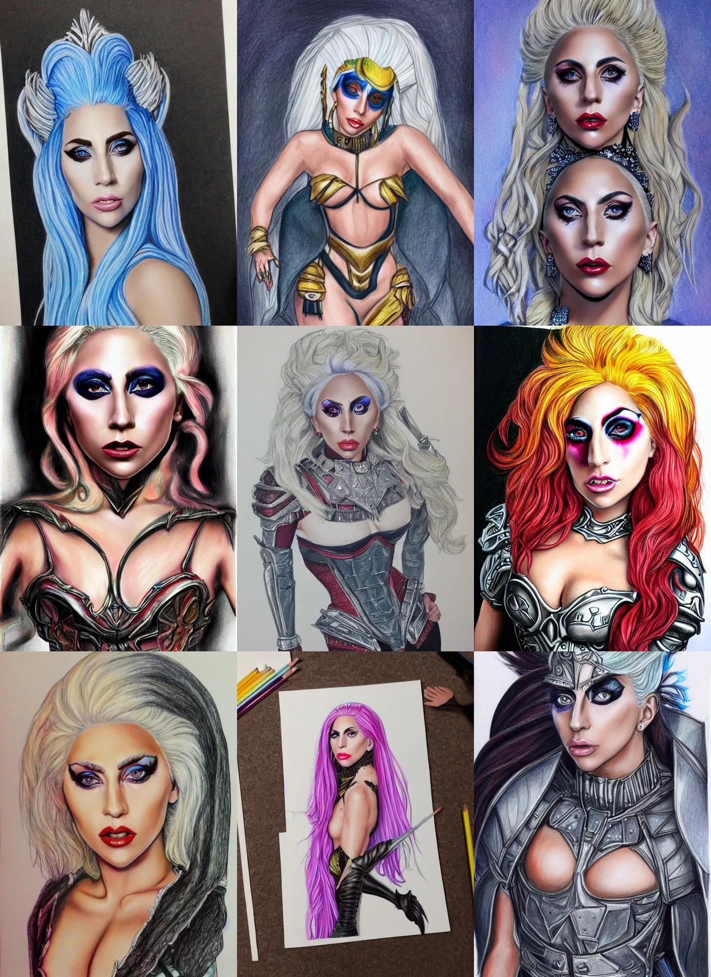 Prompt: full body colored pencil drawing of a d & d style lady gaga with a beautiful face