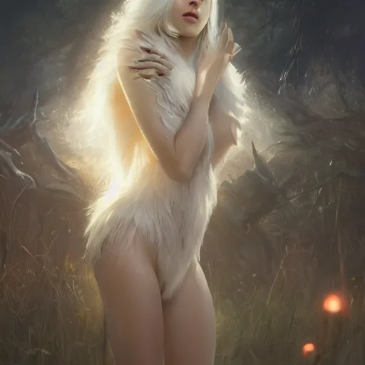 Prompt: white wolf goddess, huggy wuggy from poppy playtime video game, fullbody, ultra high detailed, glowing lights, oil painting, greg rutkowski, charlie bowater, beeple, unreal 5, daz, hyperrealistic, octane render, rpg portrait, dynamic lighting, fantasy art, beautiful face