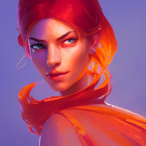 Image similar to portrait of beautiful woman with flaming orange hair, maya ali mage, gloomhaven, dynamic lighting, gaudy colors, octane render aesthetic, matte painting concept art, official fanart behance hd artstation by jesper ejsing, by rhads and makoto shinkai and lois van baarle and ilya kuvshinov and rossdraws