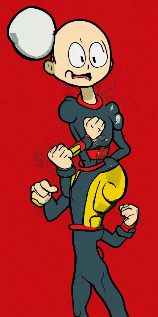 Image similar to portrait of saitama in the cuphead game art style, angry, face wrinkles, red background