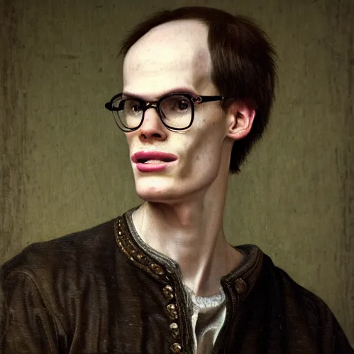 Image similar to A 17th century Baroque Painting of iDubbbz, grainy, realistic, hyperrealistic, very realistic, very very realistic, highly detailed, very detailed, extremely detailed, detailed, digital art, trending on artstation, detailed face, very detailed face, very detailed face, realism, HD Quality, 8k resolution, intricate details, body and head in frame, painting, oil painting, trending on deviantart, Baroque Painting