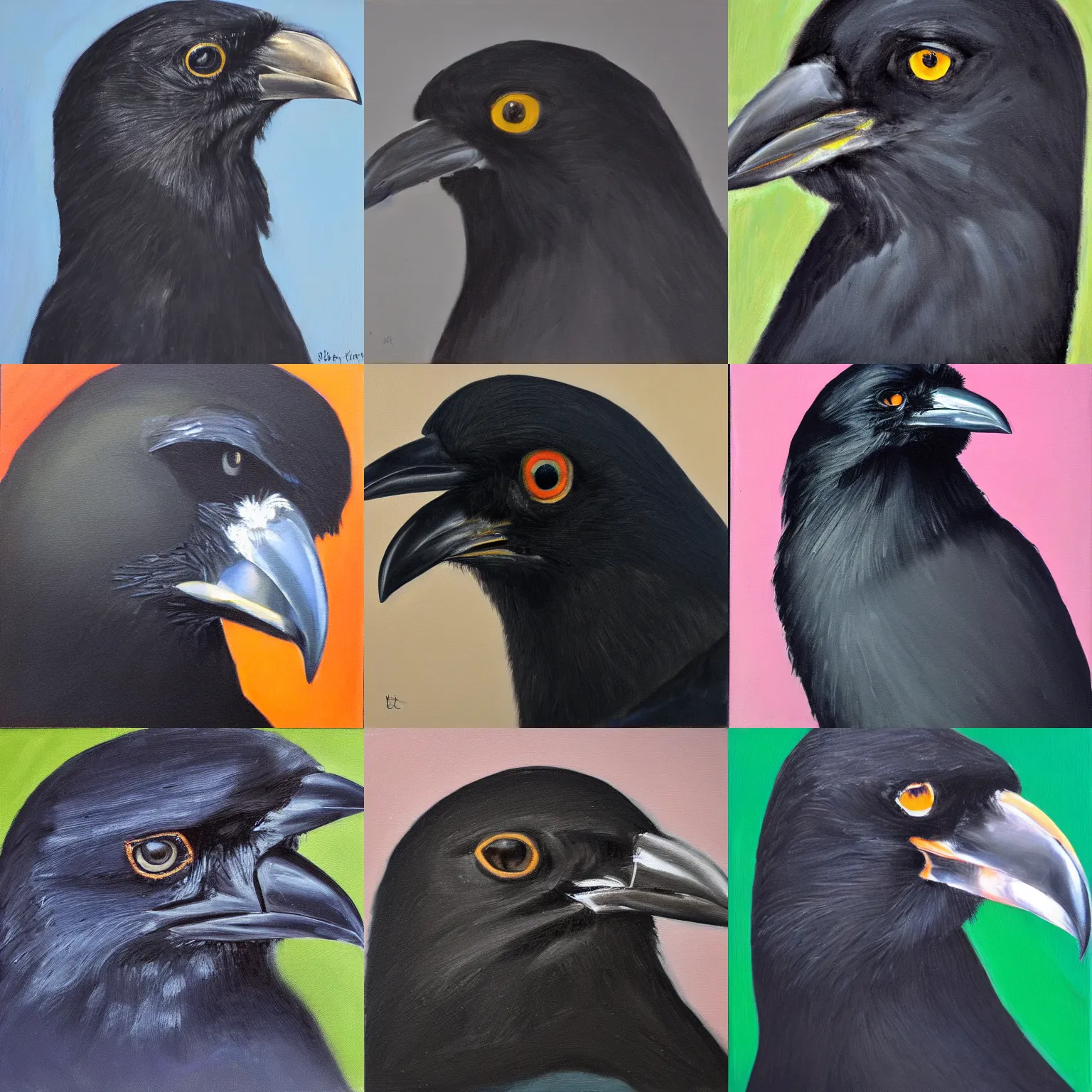 Image similar to portrait of a crow, oil paint