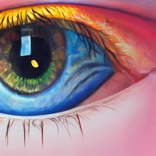 Image similar to a photorealistic painting of a human eye