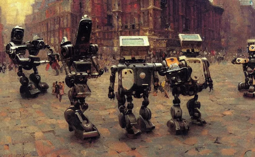 Image similar to high quality high detail painting by ilya repin, robots taking over the city, hd