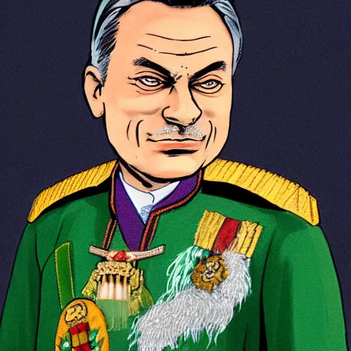 Prompt: id photo of a viktor orban in emperor outfit, art by peter sato