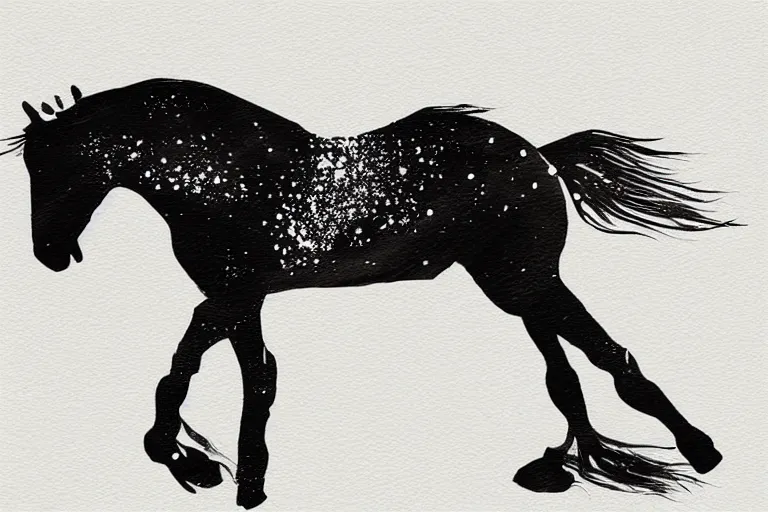 Image similar to bautiful serene horse, healing through motion, minimalistic ink aribrush painting on white background