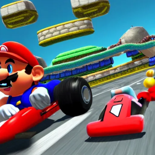 Image similar to Gameplay screenshot of Vin Diesel in Mario Kart, Nintendo, 4k