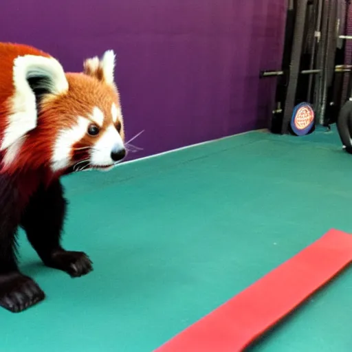 Prompt: a red panda at the gym