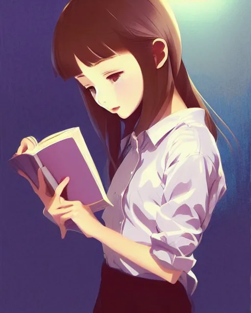 Image similar to cute girl reading book with her boyfriend, shy emotion. | very very anime!!!, fine - face, audrey plaza, realistic shaded perfect face, fine details. anime. very strong realistic shaded lighting poster by ilya kuvshinov katsuhiro otomo ghost, magali villeneuve, artgerm, jeremy lipkin and michael garmash and rob rey