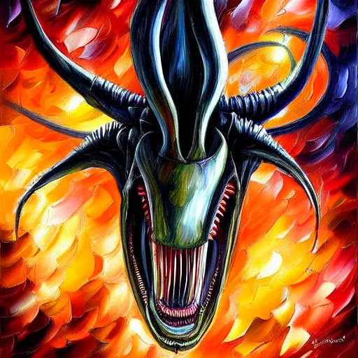 Image similar to digital painting of a Xenomorph, by Leonid Afremov