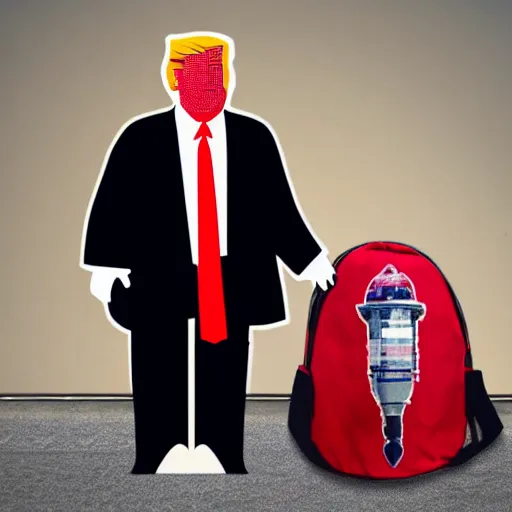 Image similar to donald trump with rocket backpack
