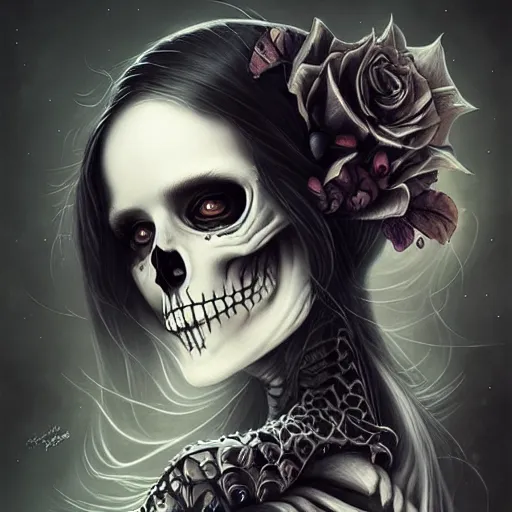 Image similar to a portrait of a skeleton, Anna Dittmann, dark, gothic, highly detailed, masterpiece, sharp, digital art, surreal, featured on artstation, HD, 8K