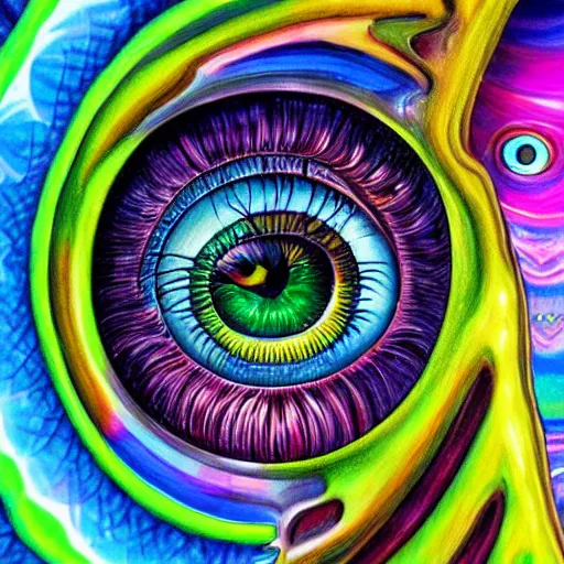 Prompt: higly detailed painting of human eye, in the style of lisa frank, fibonacci, surreal, photorealistic, studio ghibli, art nouveau