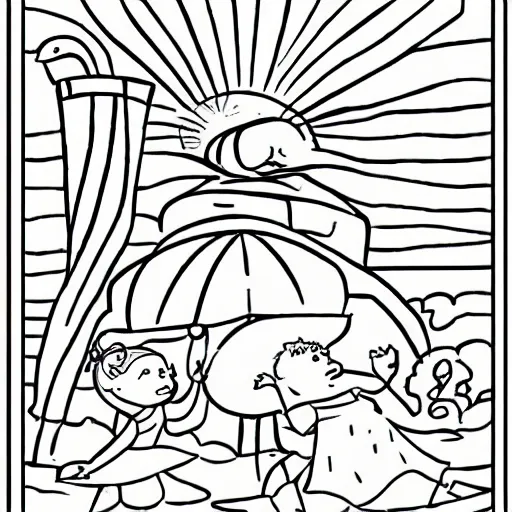 Image similar to a children's book scene with no colors, designed for children to learn coloring