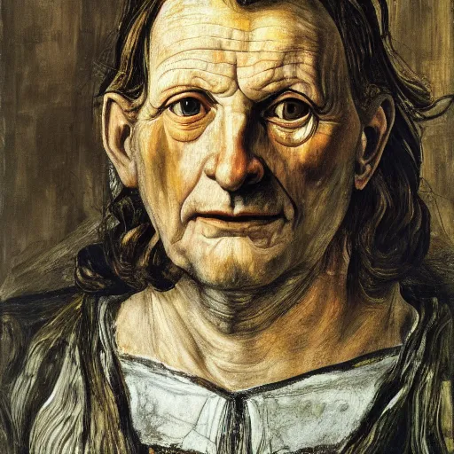 Image similar to high quality high detail painting by lucian freud, hd, portrait of leonardo davinci