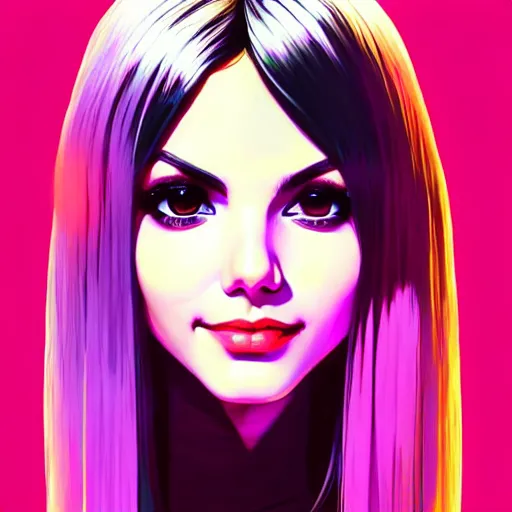 Image similar to victoria justice. underground box office hit, fantasy and seventies italian horror movie, unreal engine, intricate, ultra detailed 8 k, ambient occlusion, best, cool, extremely beautiful and aesthetic shape of face and neck, art by hiroaki samura and ilya kuvshinov and rossdraws andy warhol