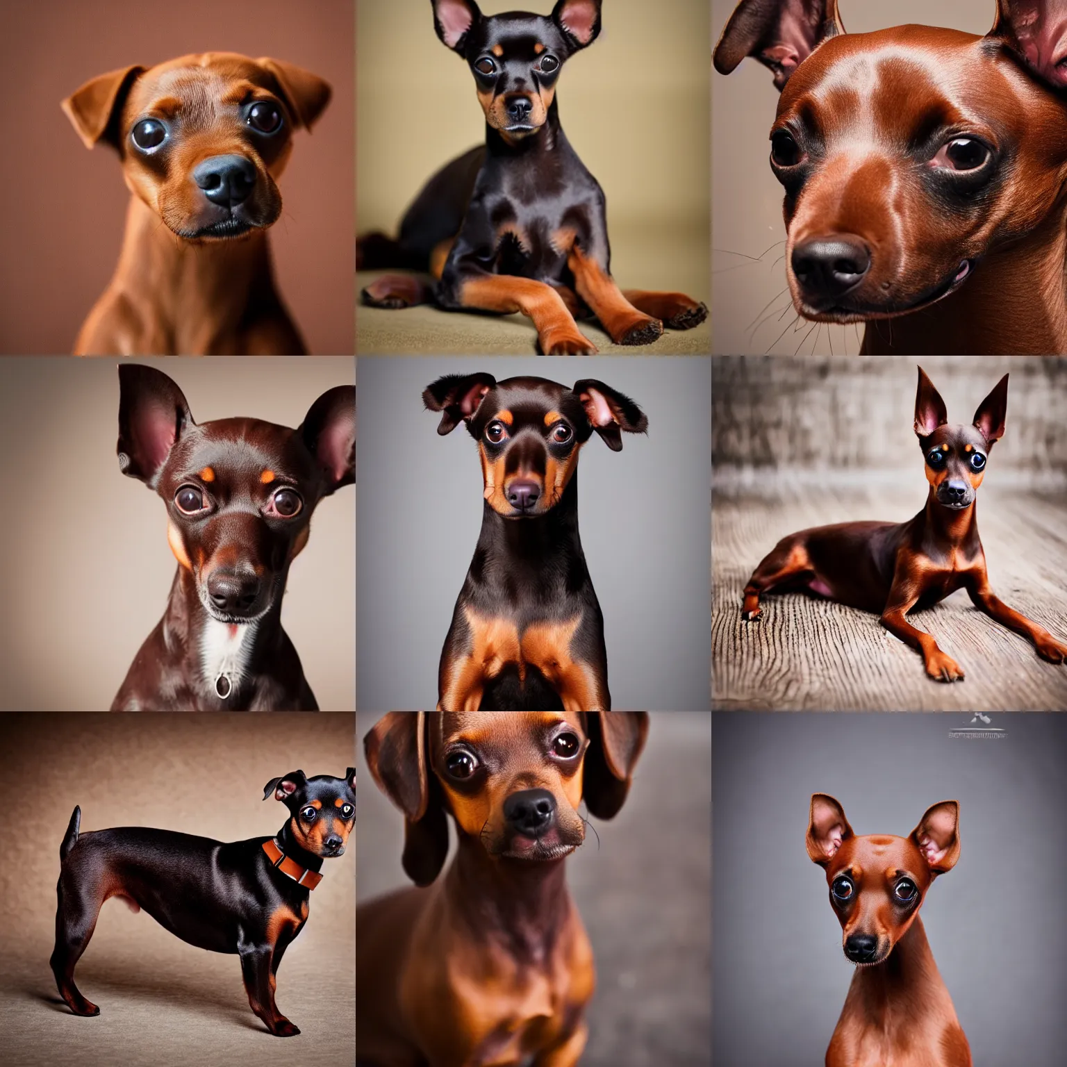 Prompt: breed russian brown toy terrier, adult dog, brown color, browny, brown hair, light brown fur, beautiful brown fur, professional photography, 3 5 mm