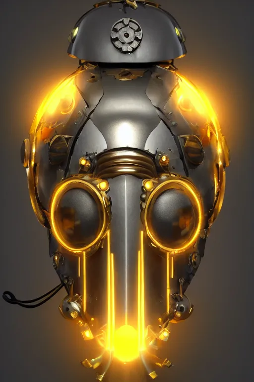 Image similar to steampunk mask minimalist fantasy art robot ninja helmet, global illumination ray tracing hdr fanart arstation by sung choi and eric pfeiffer and gabriel garza and casper konefal radiating a glowing aura