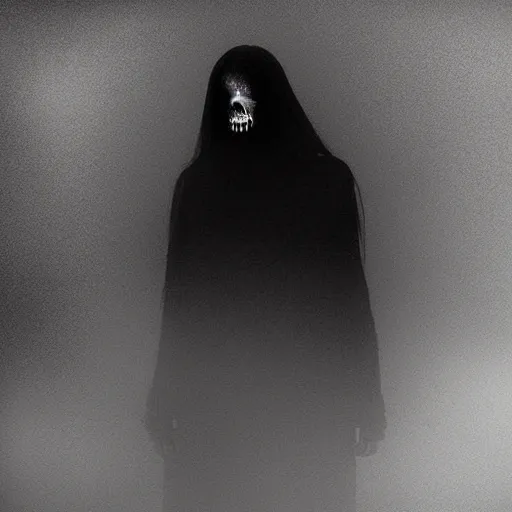 Image similar to “death with dead eyes, dark, ghost, fog, dark fantasy”