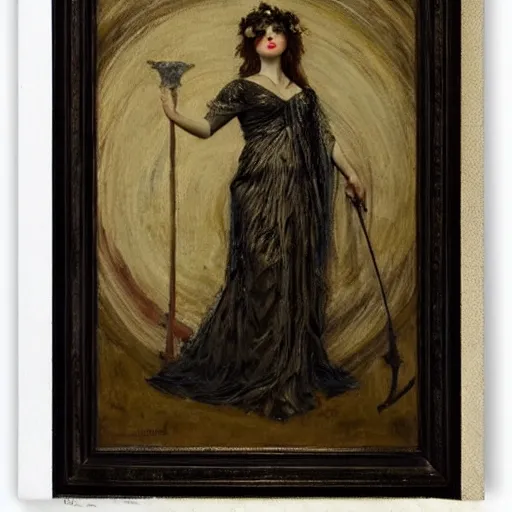 Image similar to portrait of persephone as goddess of death, by alfred stevens