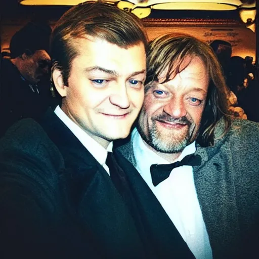 Image similar to “Joffrey Baratheon, taking a selfie with Ned Stark”