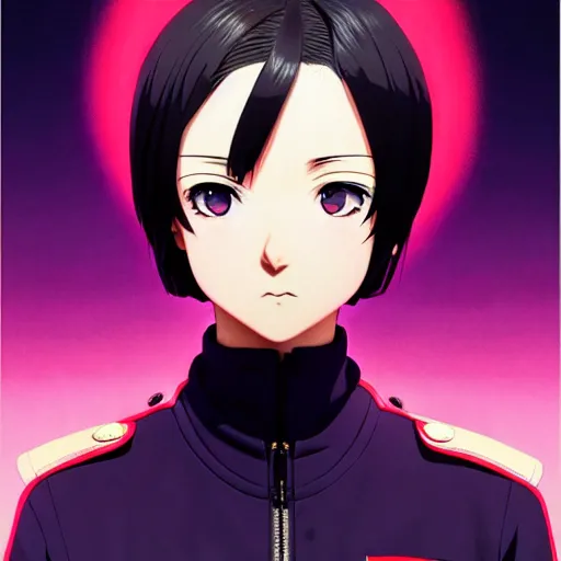 Image similar to anime poster film still portrait, black young woman, large, purple eyes!!!, white french bob, bomber jacket, detailed facial features, dynamic pose, cute face by ilya kuvshinov, yoh yoshinari, makoto shinkai, rimlight, cel shaded, 4 k