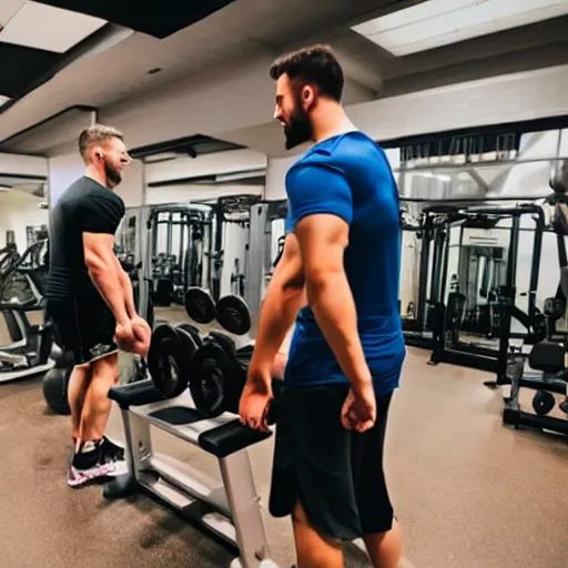 Prompt: photo of typical gym bros being bros at the gym