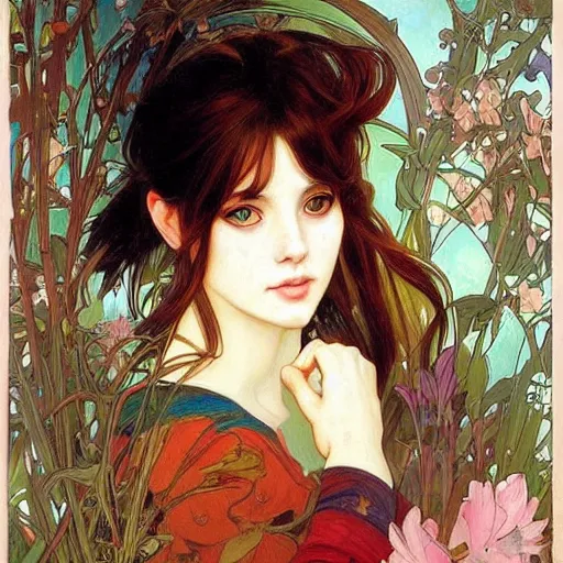 Image similar to painting of a calico cat!!!!!!, calico cat, animal, cat masterpiece, sakimichan!!!!!, Ross Tran, (((Alphonse Mucha)))