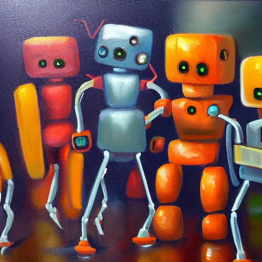 Image similar to oil painting of robots from hell