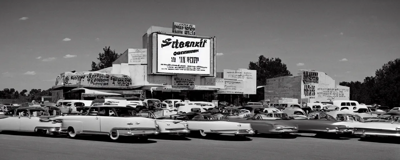 Image similar to ! spaghetti! 1 9 5 0 s drive in movie theater, in the style of michael kenna, kodachrome,