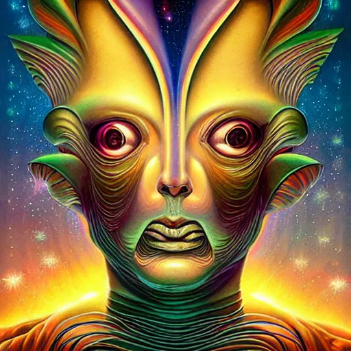 Prompt: galactic dmt entity by artgerm and naoto hattori, android jones, and chris dyer