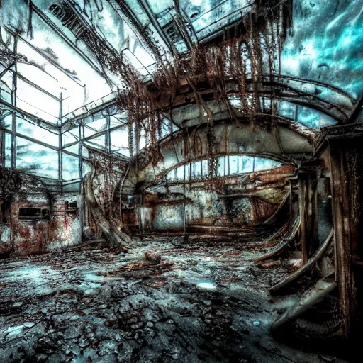 Prompt: abandoned rusty underwater city, surreal, horror, eerie, creepy, murky water, underwater, underwater photography, dark, submechanophobia, animatronics,