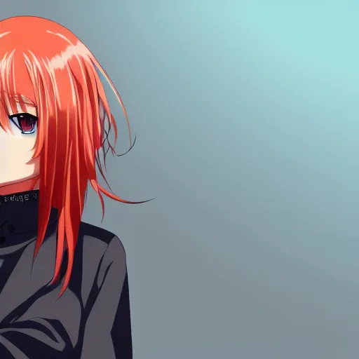 Image similar to key anime visual of a girl with red hair and orange eyes, smirking, trending on Pixiv; beautiful, sharp, detailed